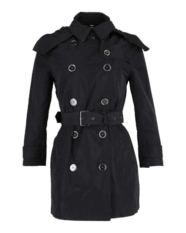 Burberry Hooded Trench Coat in Black Wool