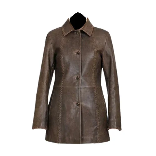 Olivia Vintage Brown Buttoned up leather coat