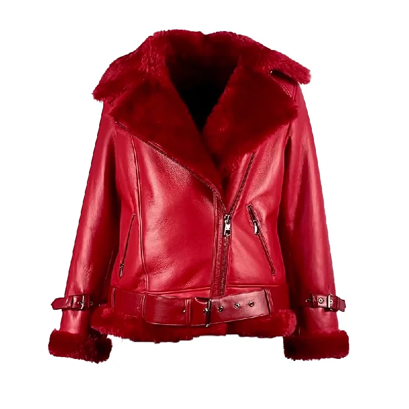 Pheonix Red Sheepskin Shearling Bomber Jacket