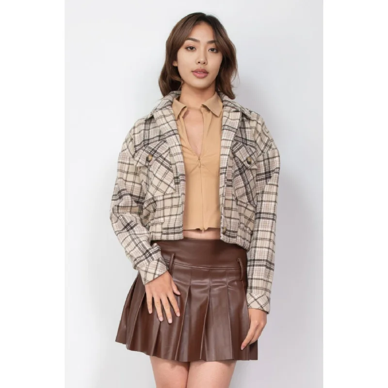 Plaid Button-down Crop Jacket