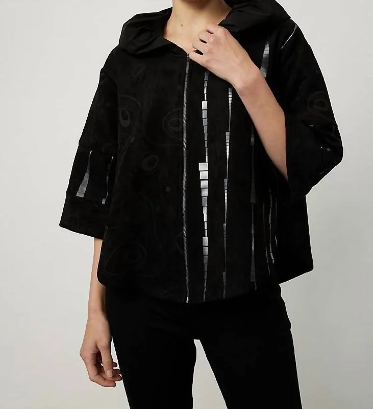 Printed Ruffle Collar Jacket In Black