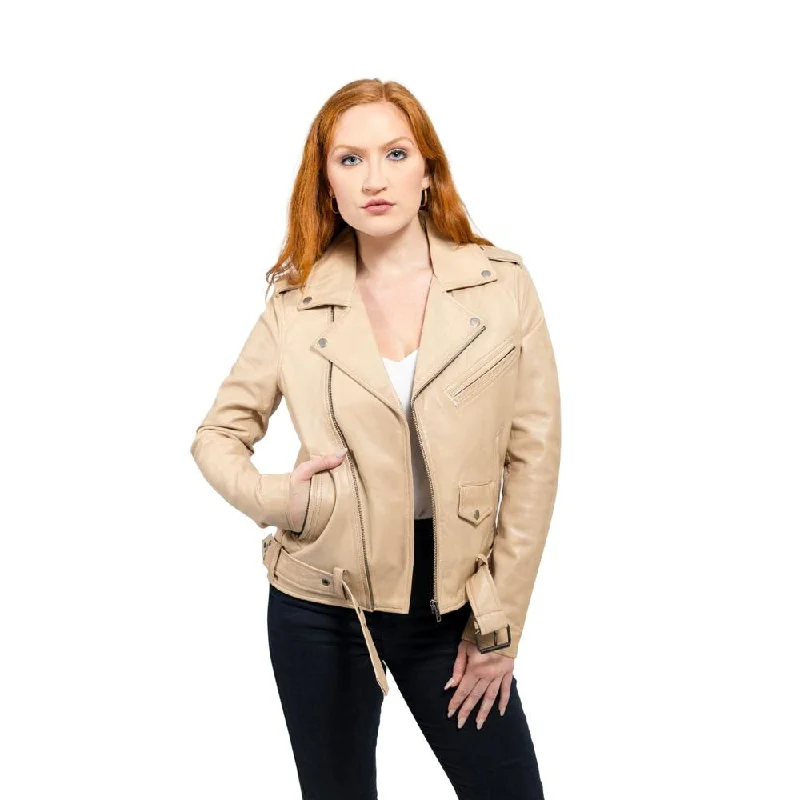 Rebel - Women's Fashion Lambskin Leather Jacket (Oil Sand)