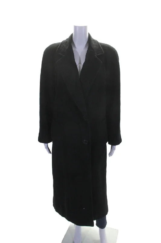 Requency Womens Cashmere Long Sleeve Collared Buttoned Trench Coat Black