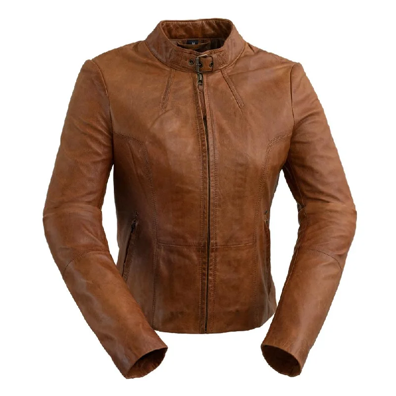 Rexie - Women's Fashion Leather Jacket (Dark Cognac)