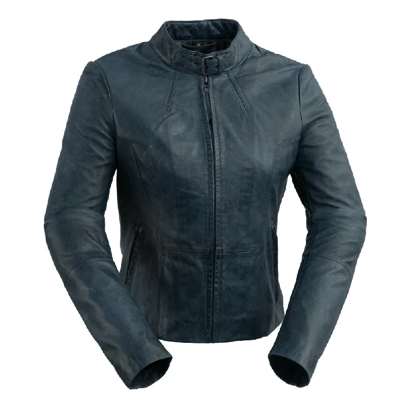 Rexie - Women's Fashion Leather Jacket (Navy Blue)