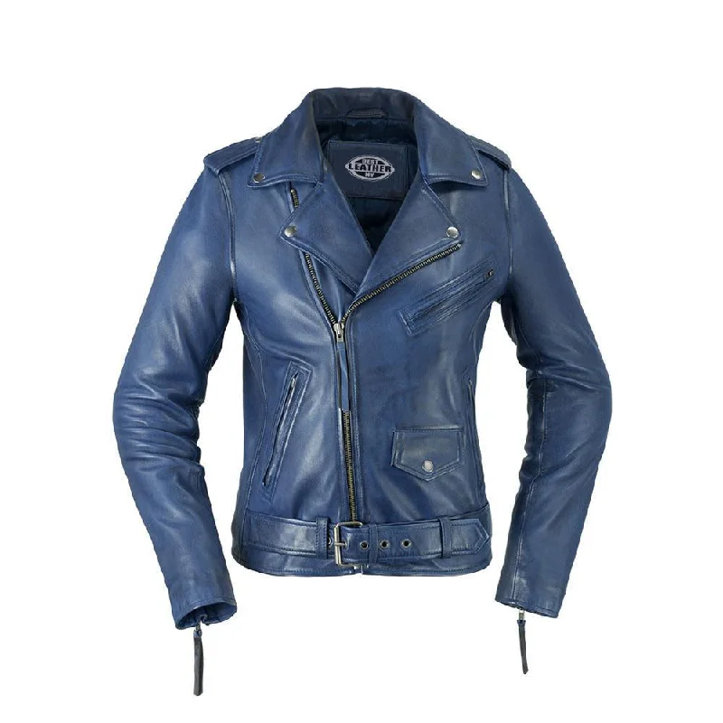 Rockstar - Women's Fashion Lambskin Leather Jacket (Blue)