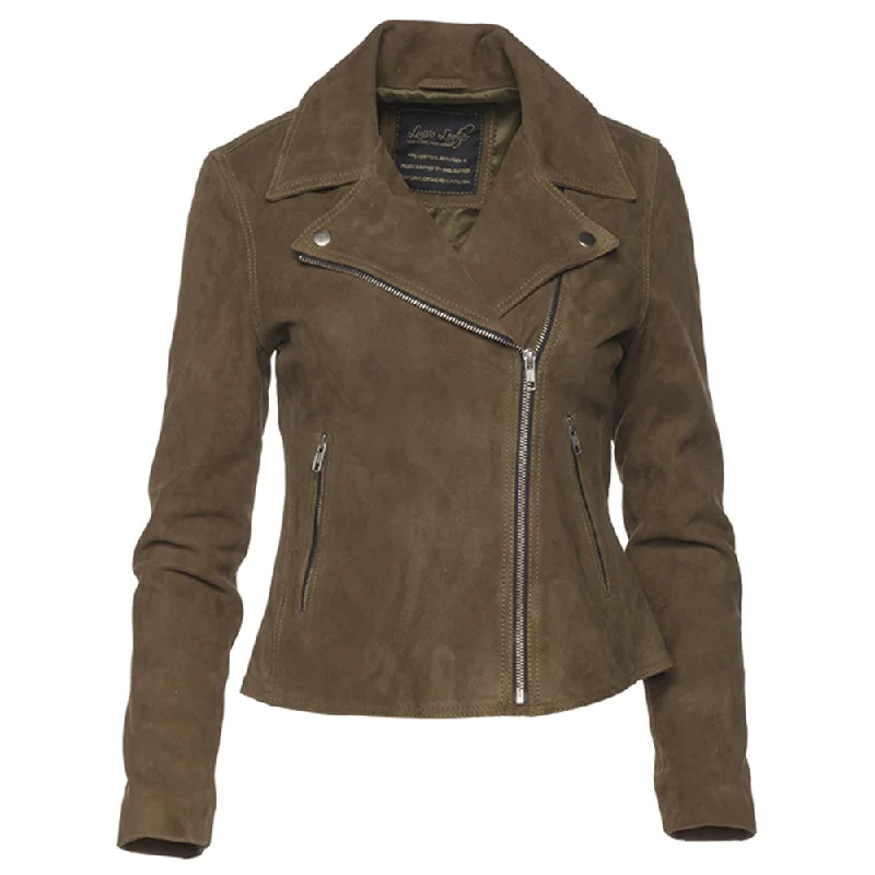 Sandra Olive Green Suede Biker Jacket