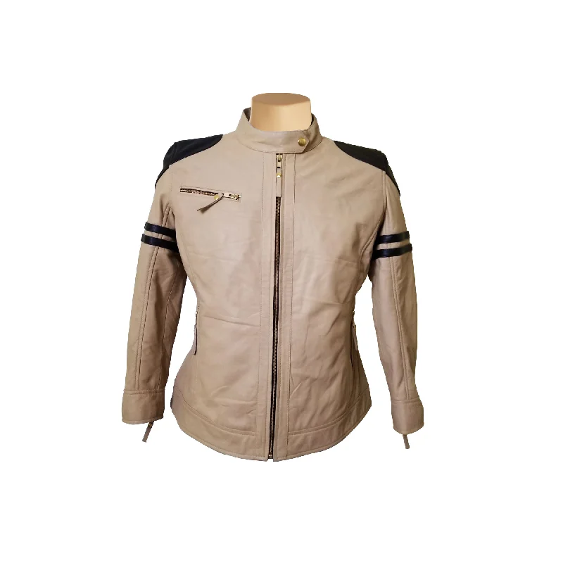 Senan’s Beige and Brown Moto Style Leather Jacket