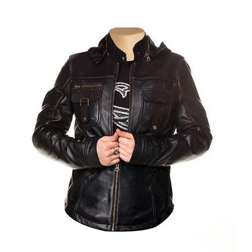 Womens Tracy Leather Jacket With Neck Belt