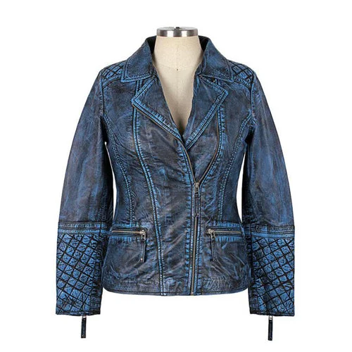 Women’s Falcon Leather Jacket With Denim Effect