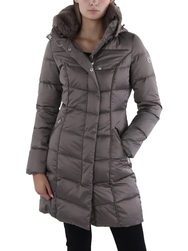 Womens Insulated Faux Fur Collar Puffer Jacket