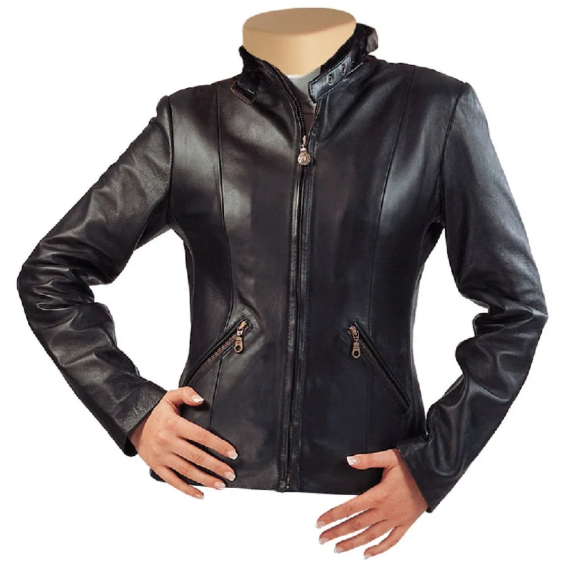 Womens Katherine Black Leather Jacket With Front Zipper