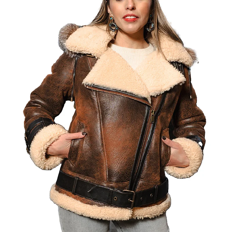 Women's Rocco Vintage Distressed Brown Shearling Jacket