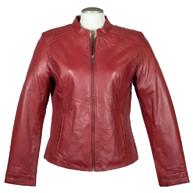 BOL Women's Round Collar Leather Jacket