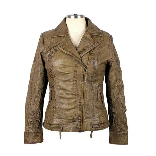 Womens Sterling Olive Green Waxed Leather Jacket