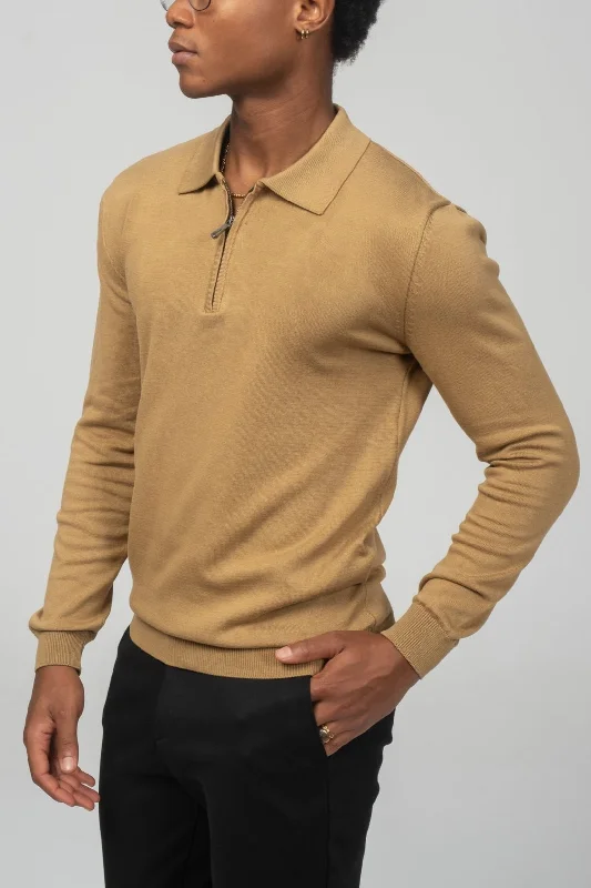 Zipper Closure Long Sleeve Sweater - Mustard