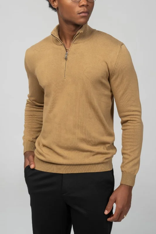 Zipper Closure Mock Neck Sweater - Mustard