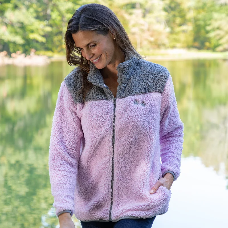 Paw Print Two-Toned Plush Sherpa Fleece Zip Up Jacket