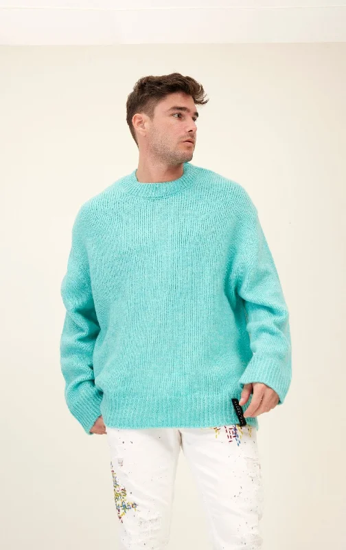 Wool Blend Cloud Crew Neck Sweater - Turquoise