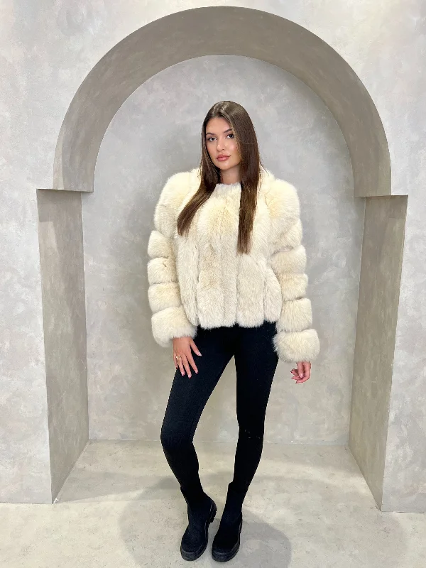 Light Beige Luxury Fur Vertical Pelt Coat