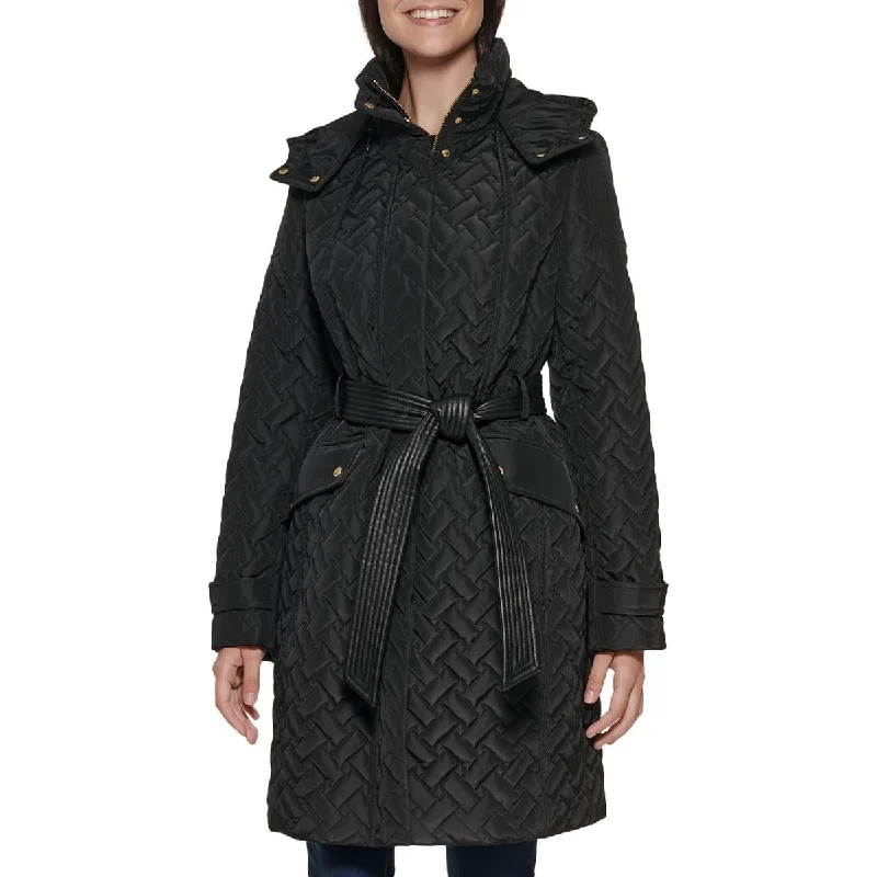 Womens Quilted Tie Belt Trench Coat