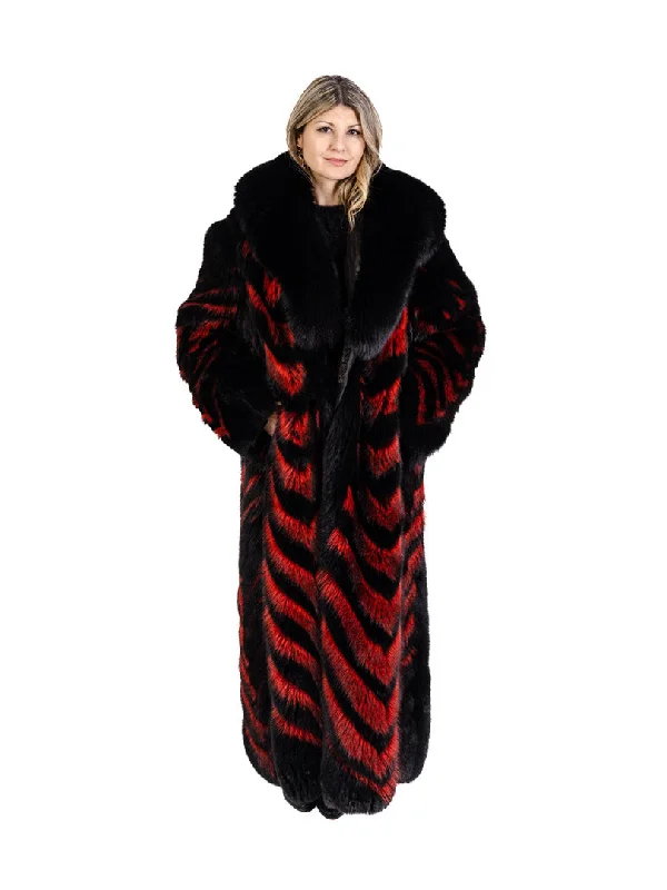 Black Fox Fur and Red Raccoon Fur Coat