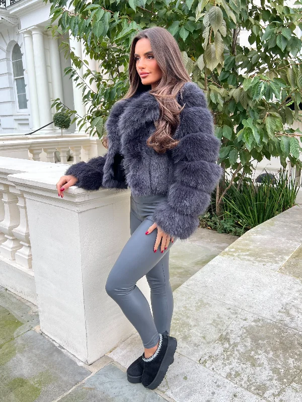 Charcoal Premium Faux Fur Collared Jacket