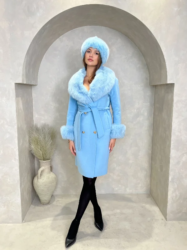 Pastel Blue Luxury Fur Cashmere Coat