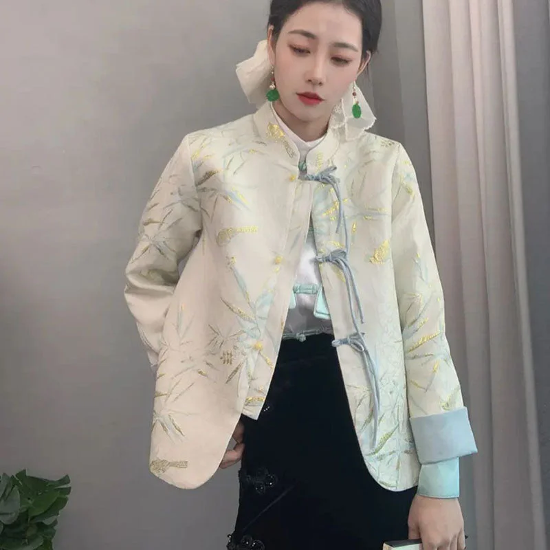 Floral Embroidery Brocade Women's Chinese Style Wadded Coat