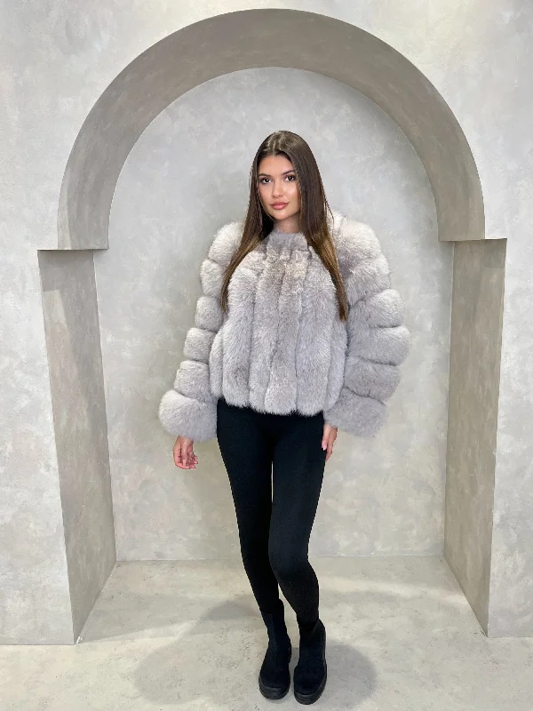 Light Grey Luxury Fur Vertical Pelt Coat