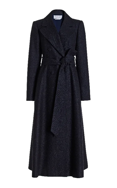 Reith Trench Coat in Dark Navy Multi Virgin Wool Tweed