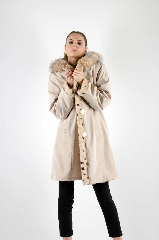 14 | Hooded Mink Fur Reversible Coat