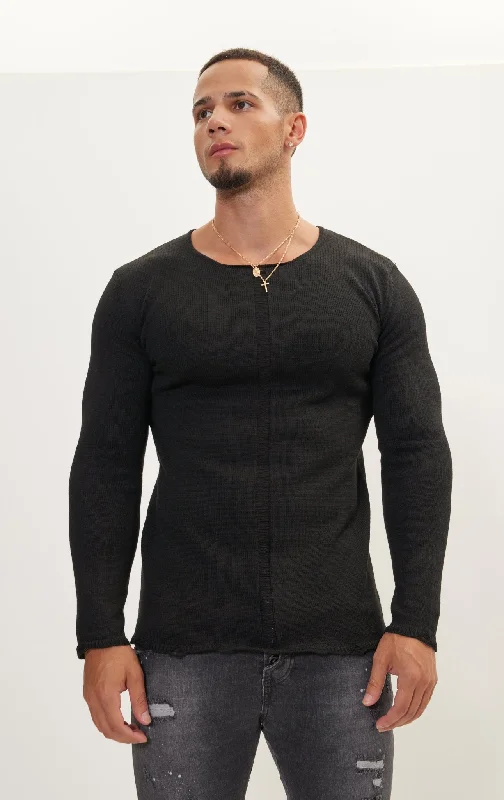 Crew Neck Casual Wear Sweater - Black