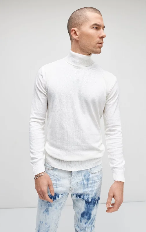 Roll Neck Knit Sweater - White