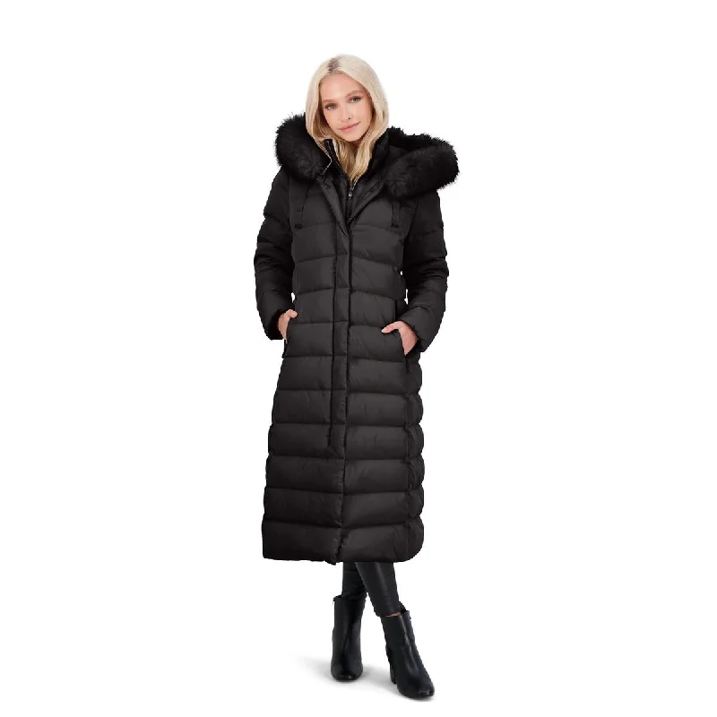 Tahari Nellie Long Coat for Women-Insulated Jacket with Removable Faux Fur Trim