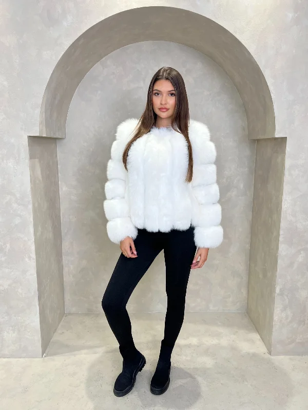 White Luxury Fur Vertical Pelt Coat