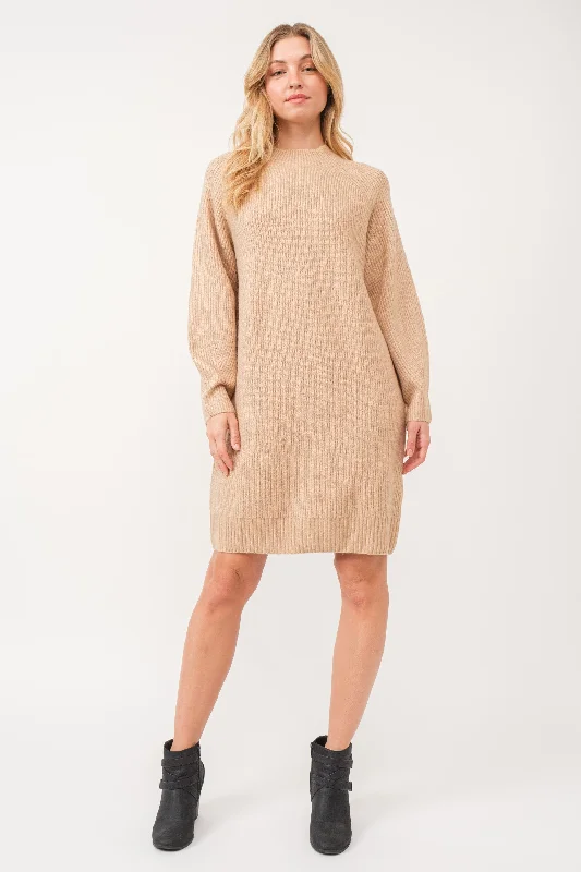 Beige Mock Neck Sweater Dress