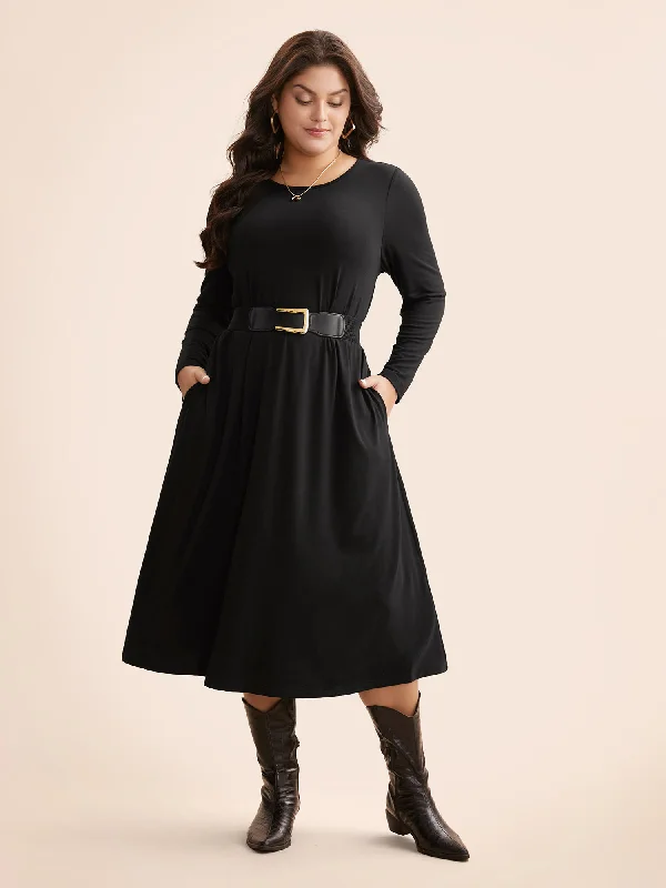 Crew Neck High Stretchy Knit Dress