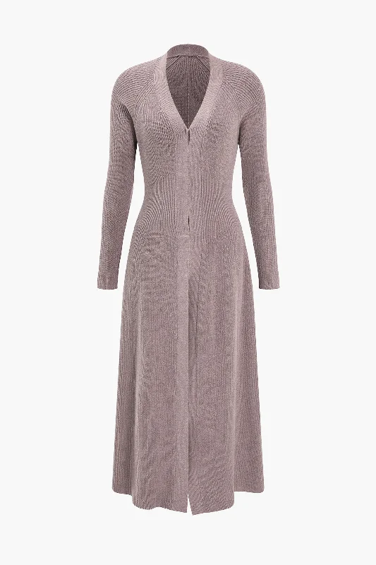 Sweater V-Neck Long Sleeve Dress