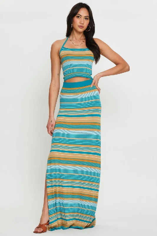 Stripe Knit Skirt Maxi