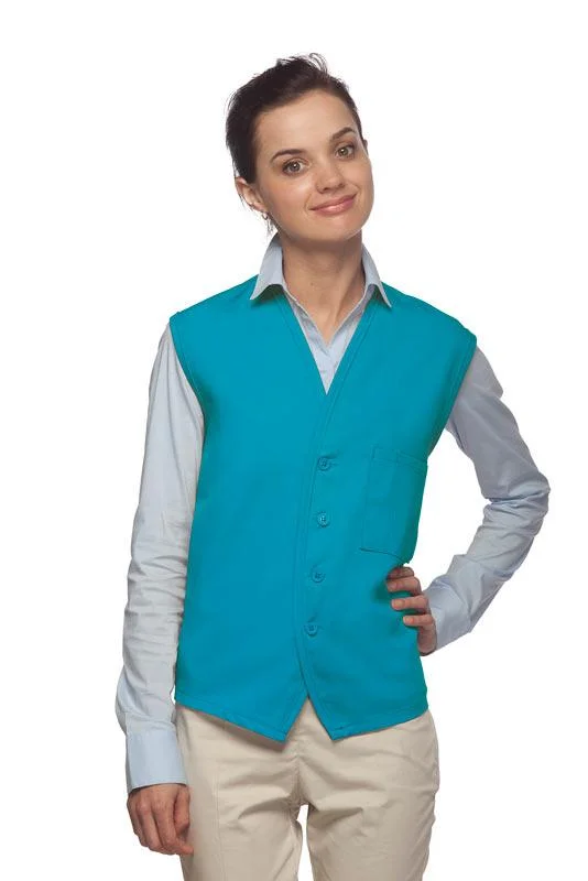 Turquoise 4-Button Unisex Vest with 1 Pocket