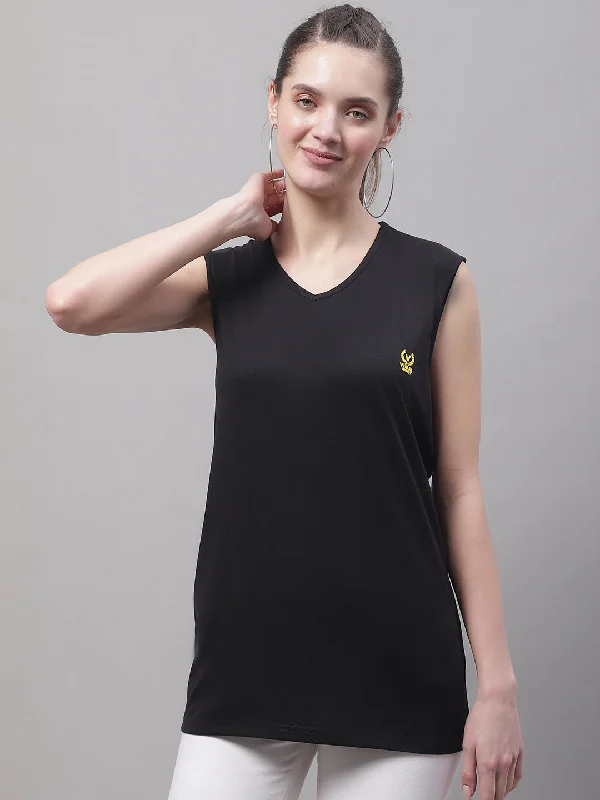 Vimal Jonney Regular Fit Cotton Solid Black Gym Vest for Women