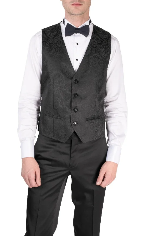 Paisley V-Shaped Vest - Black