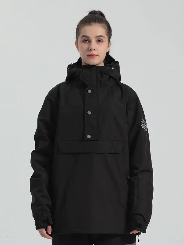 Women's Black Loose-Fit Multi-Snap Closure Waterproof Snow Anorak