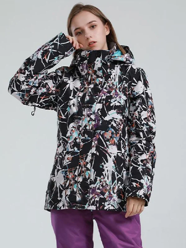 Women's Floral Printed Classic Versatile Removable Hood Snow Jacket