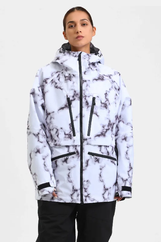 Women's Marble Pattern Multifunctional Waterproof Insulated Snow Jacket