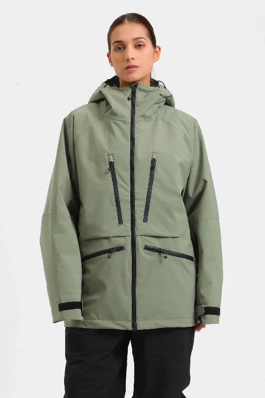 Women's Olive Green Multifunctional Waterproof Insulated Snow Jacket