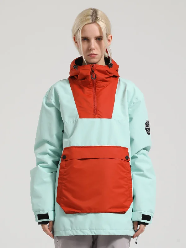 Women's Red & Teal Patchwork Kangaroo Pocket Snow Anoraks