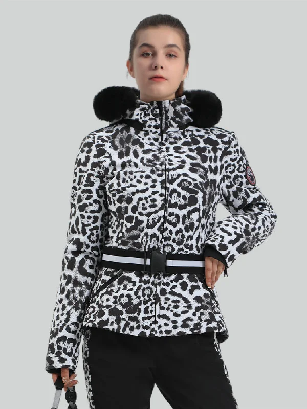 Women's Snow Leopard Slim Fit Belted Down Ski Jacket