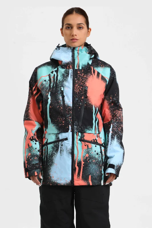 Women's Splatter Printed Multifunctional Waterproof Insulated Snow Jacket